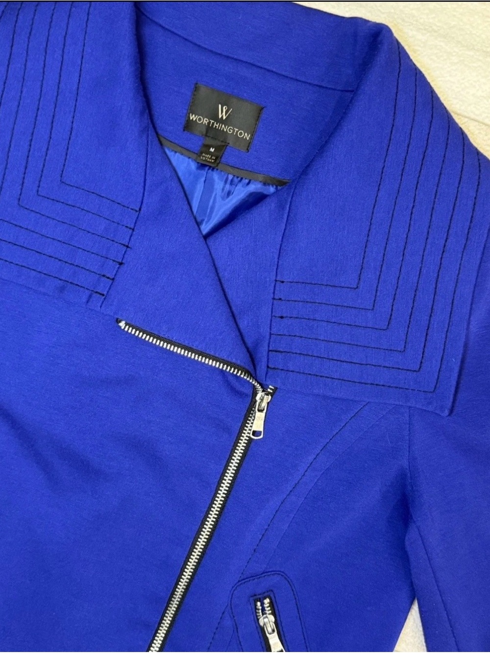 Worthington Women's Moto Jacket Blue Side
Zip Up Long Sleeve Zip Pockets Size M - Picture 5 of 12